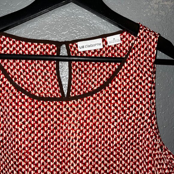 Liz Claiborne Red & Black Geometric Print Sleeveless Blouse Size M - Picture 3 of 4